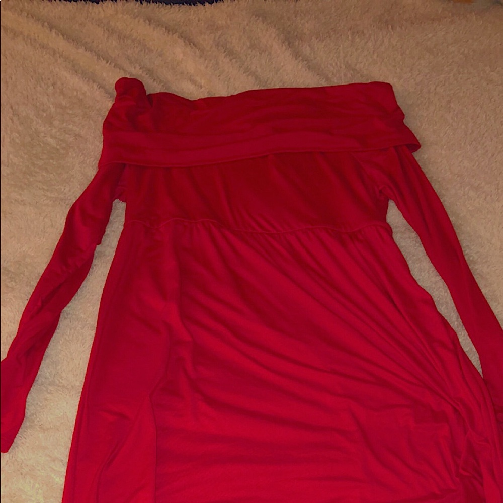 Red Cowl Neck and Over The Shoulder Maternity Dress
